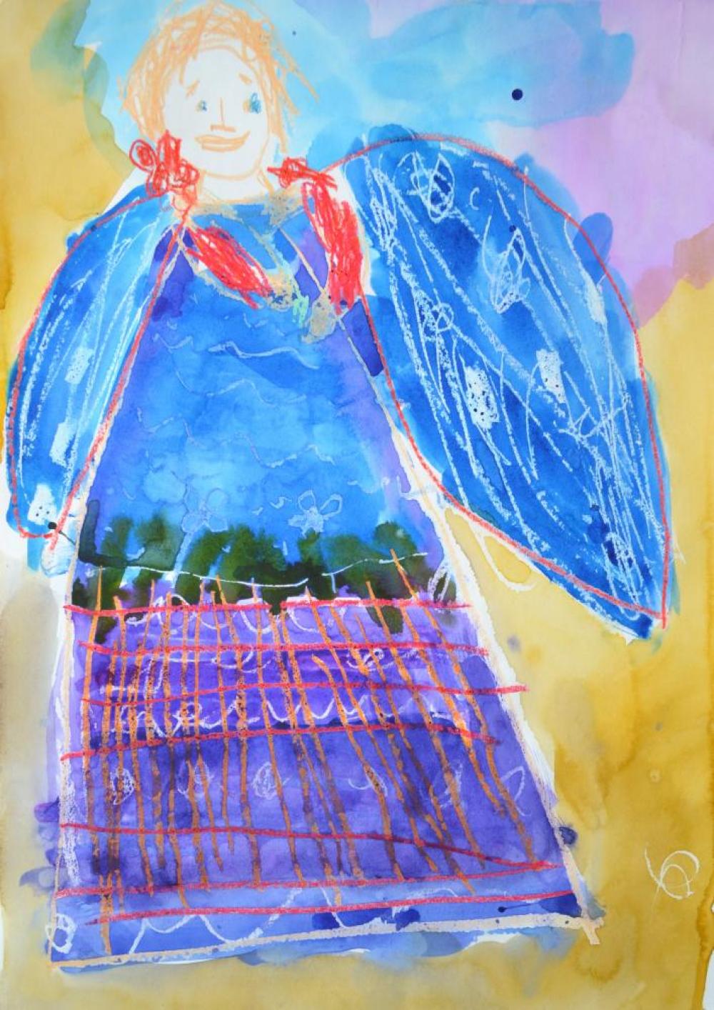 Костя, 5 лет. «Ангел Благовещения», бумага, акварель, масляная пастель. 